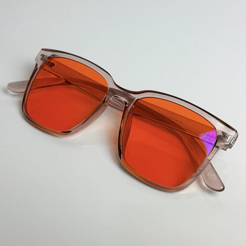 Blaulichtfilterbrille Cerulevo Modell Seruce rose mit orangenen Gläsern cover