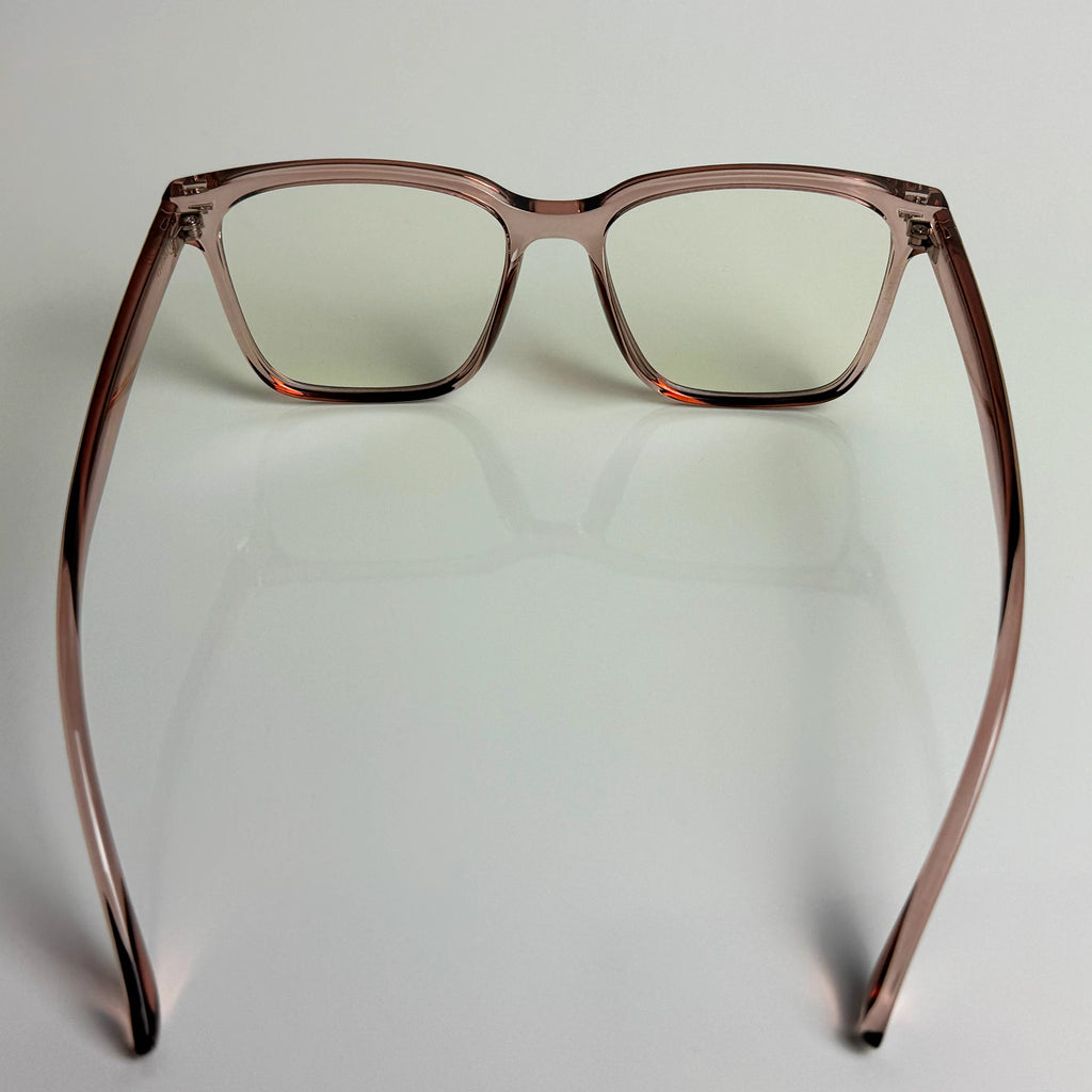 Blaulichtfilterbrille Cerulevo Modell Seruce rose mit transparenten Gläsern hinten