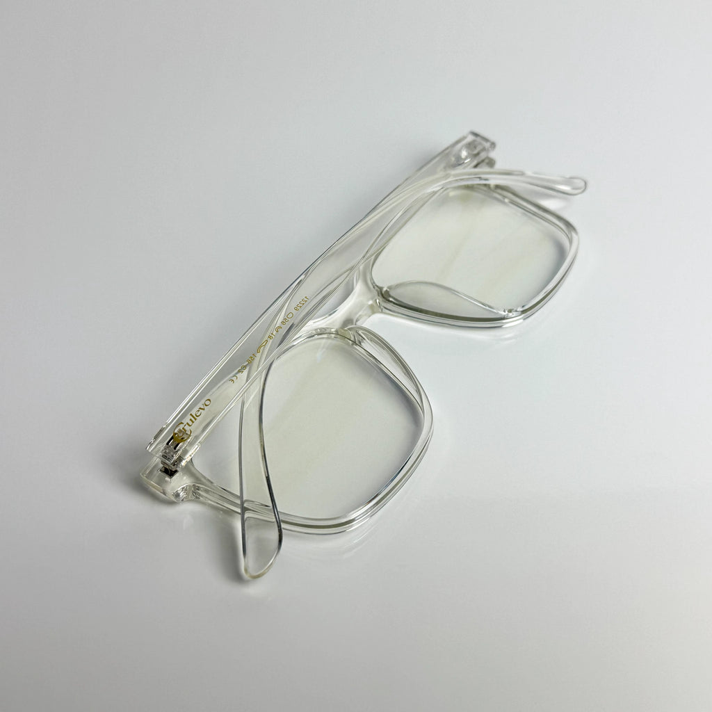 Blaulichtfilterbrille Cerulevo Modell Seruce transparent mit transparenten Gläsern hinten gefaltet