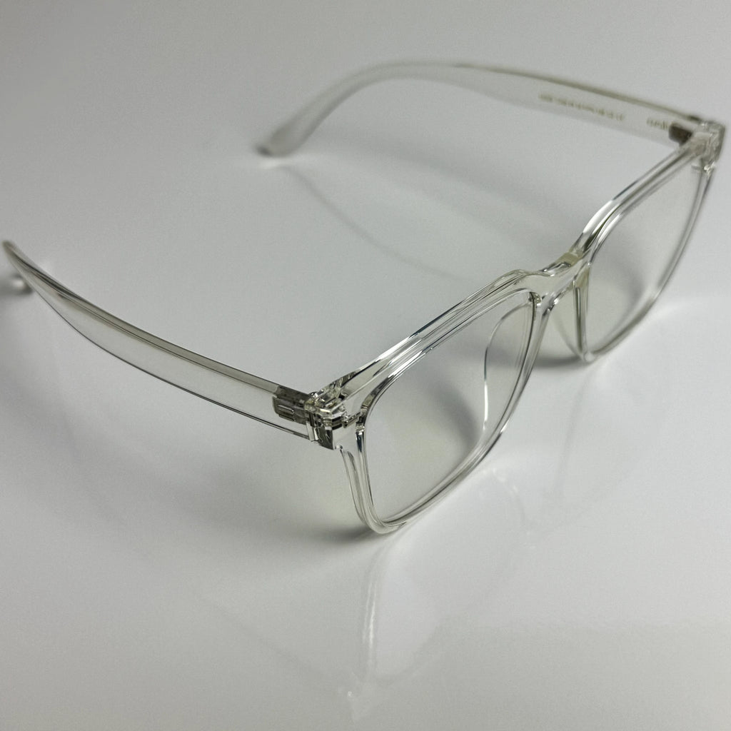 Blaulichtfilterbrille Cerulevo Modell Seruce transparent mit transparenten Gläsern vorne linker Winkel